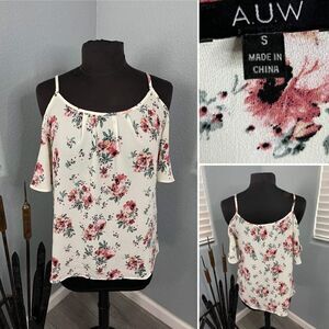 A.U.W. Women's Size Small Off The Shoulder White Floral Blouse